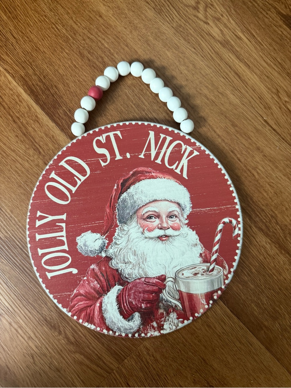 Vintage-Style Jolly Old St. Nick Red Christmas Wooden Wall Hanging